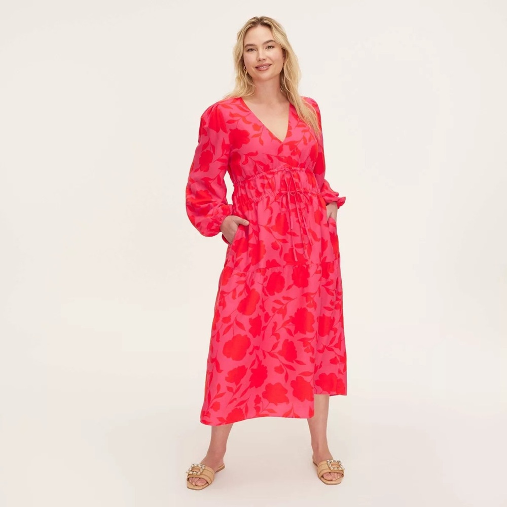 Kate Spade New York X Target- Women's Classic Rose Linen Long Sleeve Maxi Dress
